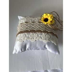 Rustic Sunflower, Burlap And Lace Ring Pillow And Flower Girl Basket
